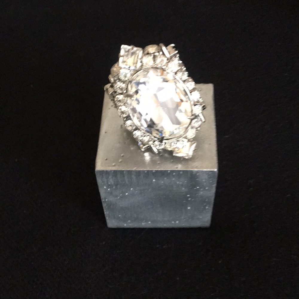 LAWRENCE VRBA designed Clear Crystal Statement Ring in Silver-Tone